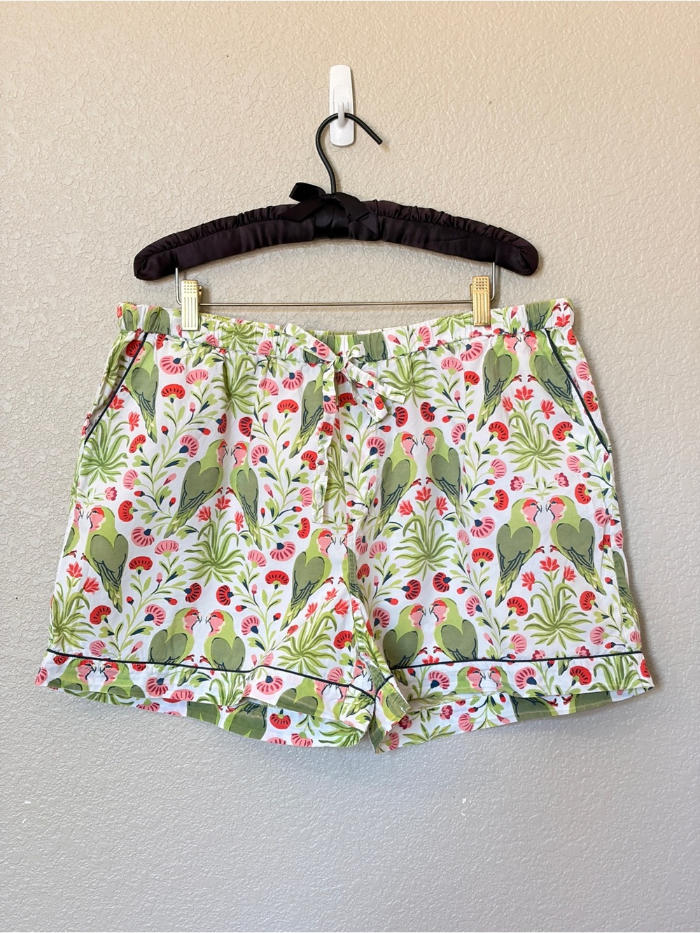 Printfresh Lovebirds Cotton Pajama Shorts Green Pink Women’s XL